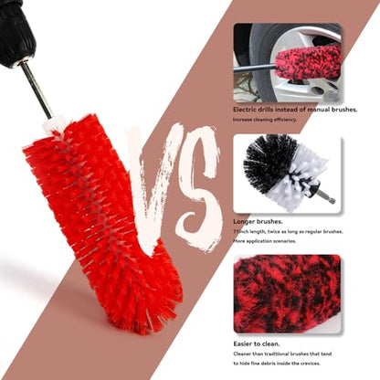 Wheel Brush, Soft Drill Wheel Cleaner Brush, Highly Dense and Durable Rim Cleaner Brush for Wheels, Rims, Engines, Exhaust,Motorcycles