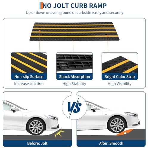 4 FT Rubber Curb Ramps for Driveway 2 Pack Car Vehicle Curbside Ramp | Heavy Duty 33,000 lbs Capacity Low Profile Slope Ramps, 2.6" Rise Anti-Slip for Vehicles RVs Truck Wheelchair Motorcycles - size: 48.8-inch-Long,2-Pack