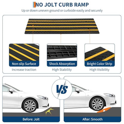 Garvee 2 Pack 48" Rubber Car Driveway Curb Ramp 33000 LBS Load Capacity | Heavy Duty Low Profile Slope Ramps with Reflective Safety Strips for Vehicles, RVs, and Wheelchairs