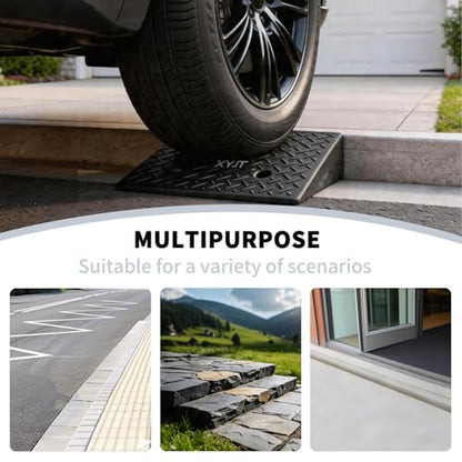 Rubber Curb Ramps for Driveway Sidewalks Shed Entry 2.4 Inch Rise Height 2 Pack 19.68" L x 9.84" W W Threshold Ramp for Cars Motorcycles Lawn Mowers 7000lbs Load Capacity - size: 2.4''Height
