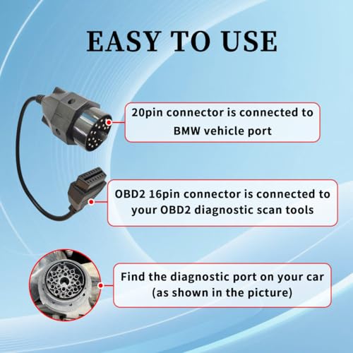 OBD1 to OBD2 Cable for BMW 20 Pin Adapter,20pin Diagnostic Connector | Compatible for BMW Old Vehicle 20pin Obd1 to 16pin Obd2 Diagnostic Connector, Work with ELM327 OBDii Scanner Tool/Code Reader - style: Fit for BMW-20pin