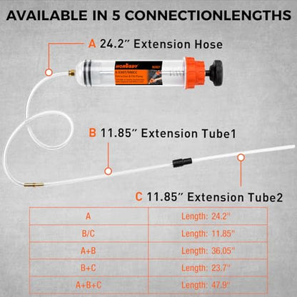 500CC Fluid Extractor and Fill Pump, Manual Oil Syringe Suction Pump with Long Hose and Extension Tubes, Automotive Fluid Transfer Pump for Oil, Brake Fluid, Coolant, Gear Oil, Cars, Boats, Lawn Mower - size: 500ML with Hose