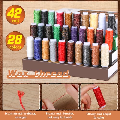 BUTUZE Sewing Kit, Leather Sewing Kit, Upholstery Repair Kit, Leather Sewing Tools with Large-Eye Stitching Needles, Waxed Thread, Leather Stitching Kit for DIY Leather Craft - size: 83 Pcs