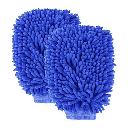 wuyaoyao 2PCS Car Wash Mitt, 10.14"×7.12" Chenille Microfiber Car Wash Mitts, Scratch-Free & Lint-Free, Absorbent Double Sided Clean Glove for Cars Cleaning, Auto Cleaning Supplies (Dark Blue) - color: Dark Blue
