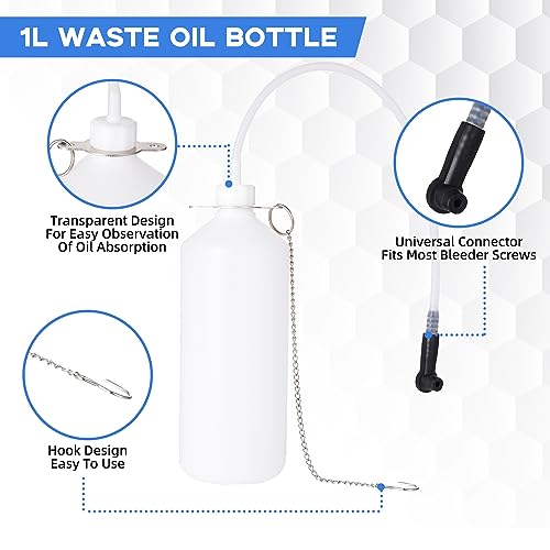 Reniteco 3L Brake Bleed Kit Manual Brake Bleed Fluid Pump One Person Brake Bleed Vacuum Pump Kit with 1L Brake Fluid Bleed Bottle and 4 Master Cylinder Adapters