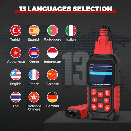 M4 Motorcycle Code Reader Scanner Diagnostic Tool for Suzuki 4-6P, Yamaha/Honda 4P, Kawasaki 1-6P, Gen IV 6P/PGO – Read/Clear Codes, Service Reset, ABS Bleed, OBD2, 17 Languages