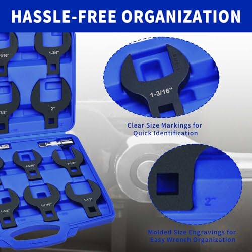 LainKeen 16pcs Jumbo Crowfoot Wrench Set, SAE Crows Foot Wrench Set for 1-1/16" to 2" Flare Nuts for 1/2" Drive Ratchet & Extension Bar, Crowfoot Wrenches with Carry Case - color: Blue16pc Sae