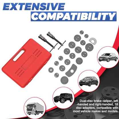 Heavy Duty Disc Brake Piston Caliper Compressor Wind Back Tool Universal Sets for Brake Pad Replacement with Hanger Hooks-28 Pieces - color: Red Silver