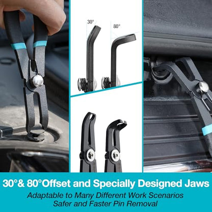 DURATECH Push Pin Pliers Set with 30 Degree and 80 Degree Offset Jaws | 2-Piece Rivet Removal Tool, Spring Loaded, Plastic Spraying, Remove Trim Plastic Fasteners, Rivets, Clips