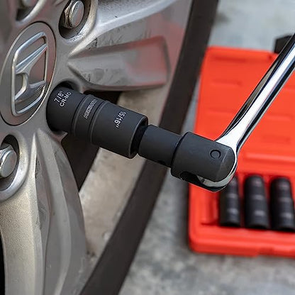 NEIKO 02287B 6-Pc 1/2-Inch-Drive Impact Socket Set, 10 SAE & Metric Sizes, Thin Wall Wheel Lug Nut Socket Set, Cr-Mo, 3-Inch Extension Bar, 6-Point, 19 & 21mm Sockets - size: 6 Piece, style: Flip Socket