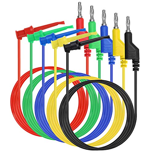 Sumnacon 39 Inch Multimeter Test Lead Set - 5 Pcs Stackable Banana Plug to Test Hook Wire Cable Kit with Protective, Flexible Wire Leads for Electrical Testing 500V/5A | Multimeter 500V/5A Test Lead Set, Flexible Wire Leads for Electrical Testing,39 Inch
