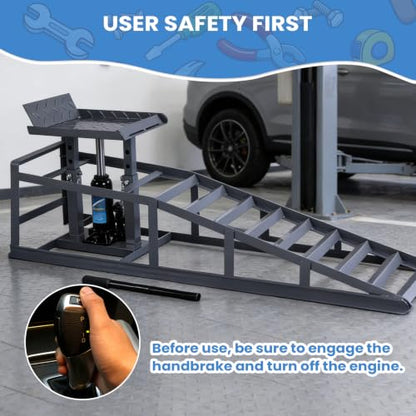 2 PCS Automotive Truck Service Ramp Adjust Heights 9.8-15in Low Profile Hydraulic Car Ramps 5T/11000LBS Capacity for Home Garage Maintenance Oil Changes