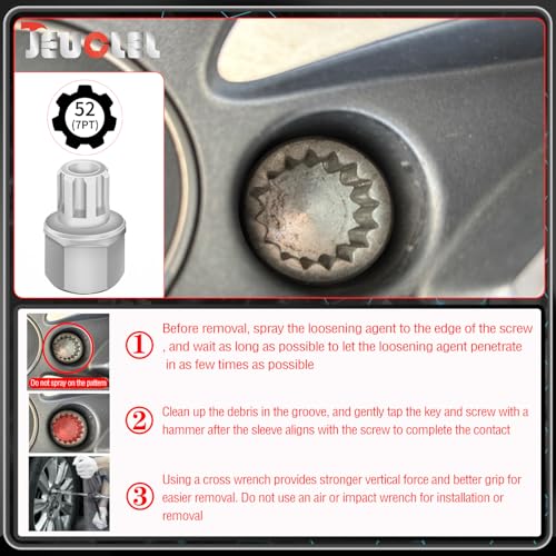 52/7PT Wheel Locking Nut Key Compatible with VW, Audi, Nut Removal | Wheel Lock Nut Socket Adapter, Anti-Theft Screw Remover, Hand Repair Tool, Tyre Fitting, garage - color: 52/7PT