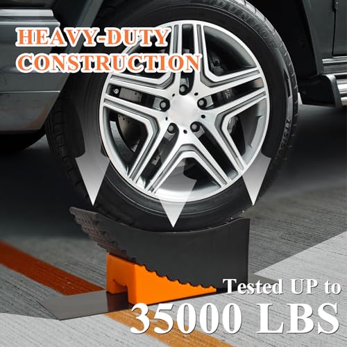 Raised Tire Change Ramp,Large RV Camper Levelers with 6" Lift, Dual Axle Tandem Wheel AidCurved Design for Tire Change of RV/Camper/Travel Trailer with Chocks, Anti-Slip Mats, Carrying Bag,(1 Pack)