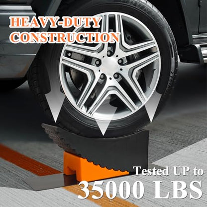 Raised Tire Change Ramp,Large RV Camper Levelers with 6" Lift, Dual Axle Tandem Wheel AidCurved Design for Tire Change of RV/Camper/Travel Trailer with Chocks, Anti-Slip Mats, Carrying Bag,(1 Pack)