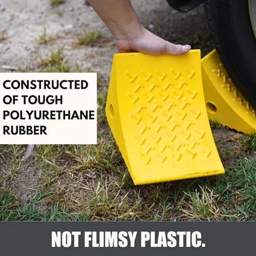 SECURITYMAN Heavy Duty Wheel Chocks (2 Pack) - Durable, Non-Slip, Solid Rubber Wheel Chocks for Boat Trailers, RV, Truck, Camper - Grip on All Surfaces - Trailer Wheel Chocks - Yellow - color: Yellow, size: 2 Pack