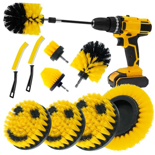 10 Pack Drill Brush Attachment Set, Drill Scrubber Brush Kit, Drill Cleaning Brush, Scrub Brush for Grout Floor Tub Shower Bathtub Tile Sink Toilet Bathroom Kitchen Car Yellow - color: Yellow