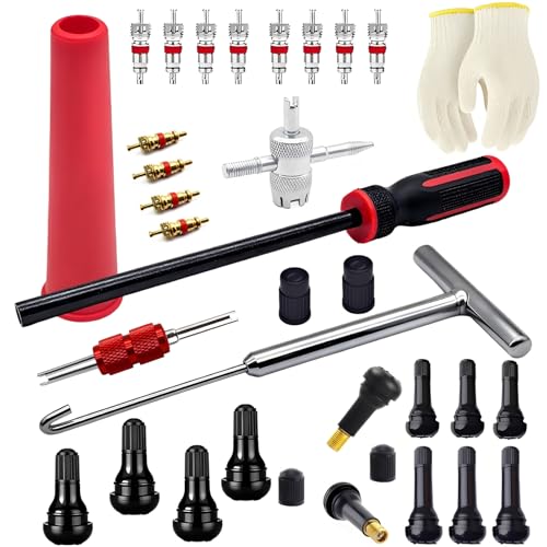 Tire Valve Stem & Core Removal Replacement Installation Tool Kit,Valve Stem Remover without Tire Removal,Longer Tire Valve Stem Puller For Checking Tire Pressure,for Cars Motorcycles Lawn Mowers ATVs