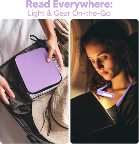 Back to School Supplies Reading Light: Purple Gifts Neck Light with Storage Case for Book Lovers Knitters Crafters, 10-80Hrs Eye-friendly Rechargeable Book Reading Lamp Knitting Crochet Craft Light - color: Purple Light, Purple Box