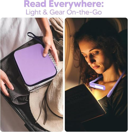 Back to School Supplies Reading Light: Purple Gifts Neck Light with Storage Case for Book Lovers Knitters Crafters, 10-80Hrs Eye-friendly Rechargeable Book Reading Lamp Knitting Crochet Craft Light - color: Purple Light+ Case
