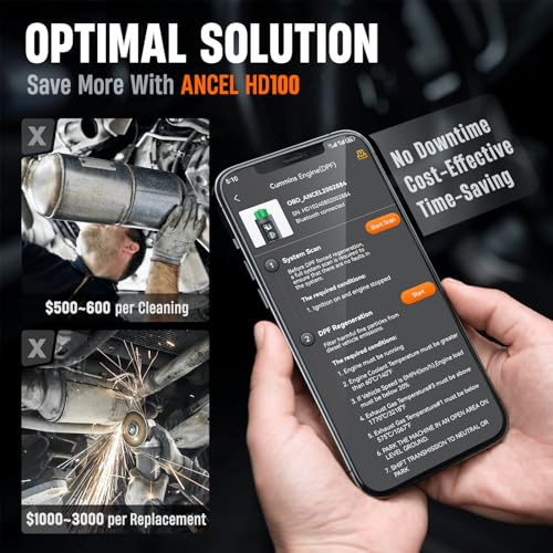 ANCEL HD100 Heavy Duty Truck Scanner with DPF Regen for Cummins & CAT Engines, Bluetooth Diesel Diagnostic Tool with All-System Scan, HDOBD & OBD2 Code Reader for Semi Trucks, Lifetime Free Updates - style: HD100