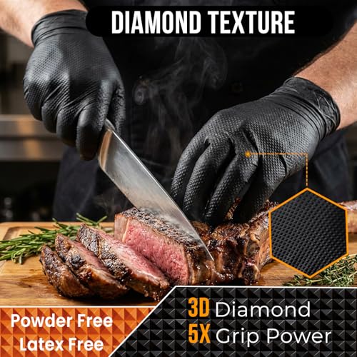ANBOSON 10 Mil Heavy Duty Diamond Texture Nitrile Gloves, Medium, 100 Ct | 10 Mil Thickness, Diamond Texture Grip, Heavy Duty Protection, Meat Processing, BBQ Pitmasters, Commercial Kitchens - color: Black of 100, size: Medium