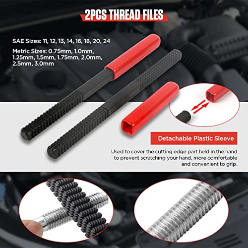 Thread Chaser Set 48PCS Thread Repair Tool Kit UNC/UNF/Metric Thread Chaser Rethreading Kit Anti-rust Thread Restorer Kit with 24 Dies, 22 Taps and 2 Thread Files with Detachable Cap, Tap And Die Set