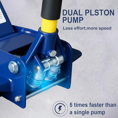 3 Ton Heavy Duty Hydraulic Floor Jack for Car, 6,600 lbs Steel Jack with Double Pumps Quick Lift, Rotating Rear Casters, Lifting Range 5-1/4"–18-1/4", Blue