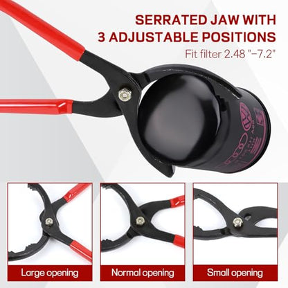 12" Adjustable Oil Filter Pliers, Oil Filters Removal Specialty Tool, 3-Position Oil Filter Wrench Removal Tool for 50-150mm Engine Filters, Conduit, Fittings, Car Accessories