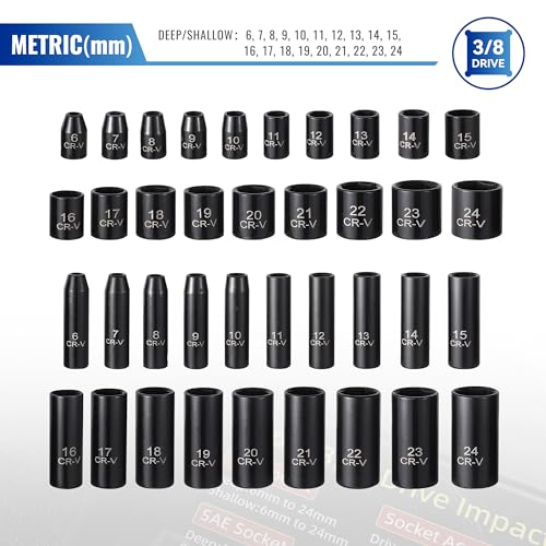 Reniteco 64-Piece 3/8" Drive Socket Set, SAE (5/16"-1") & Metric (6mm-24mm), Deep & Shallow, 72-Tooth Ratchet Wrench, Extension Bars, 1/2" F to 3/8" M Reducer, Universal Joint & Power Drill Adapter - size: 3/8" 64 PCS SAE & Metric