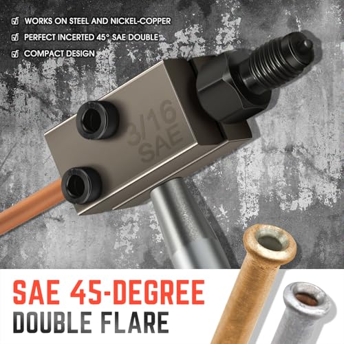 DNA MOTORING 3/16 in SAE Brake Line Double Flaring Tool, Handheld 45 Degree Universal Brake Pipe Double Flaring Tool Kit, w/Removable Handle, Red, TOOLS-00536 - style: 3/16 in HandHeld 45 Degree