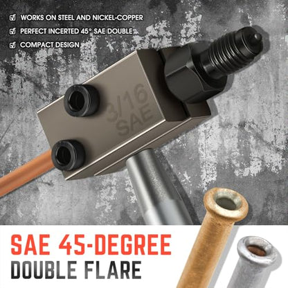 DNA MOTORING 3/16 in SAE Brake Line Double Flaring Tool, Handheld 45 Degree Universal Brake Pipe Double Flaring Tool Kit, w/Removable Handle, Red, TOOLS-00536 - style: 3/16 in HandHeld 45 Degree
