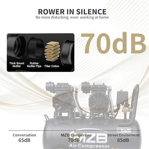 MZB 13.2 Gallon Ultra Quiet Air Compressor 115PSI Steel Tanks 70dB Noise Level Oil Free Air Compressor - size: MZB-1100H-50