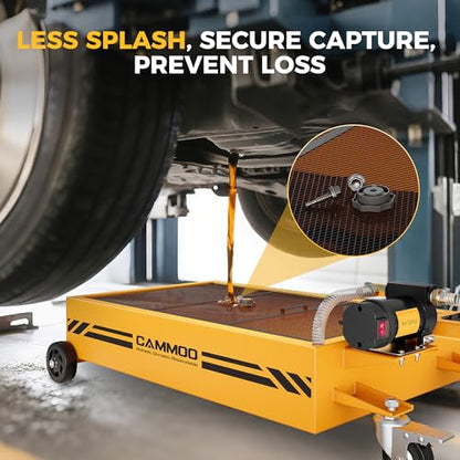 CAMMOO 15 Gal Electric Oil Drain Pan, 110V High-Flow Pump, 9.8 FT Hose, 200 W Motor, 2 Locking Swivel Casters and 2 Directional Wheels Stable, Folding Handle, Heavy-Duty for Trucks, RVs, SUVs, Yellow - color: Yellow