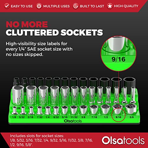 Magnetic Socket Organizer - 3 Rows, 1/4" Drive, SAE - color: Green, size: 1/4-Inch Drive, SAE