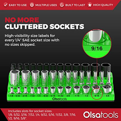 Magnetic Socket Organizer - 3 Rows, 1/4" Drive, SAE - color: Green, size: 1/4-Inch Drive, SAE