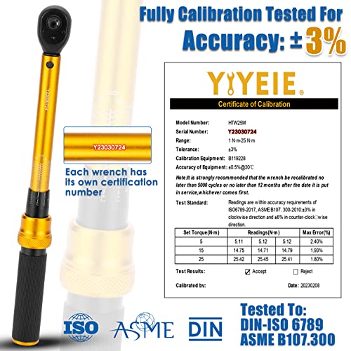 YIYEIE 1/4 Inch Drive Bike Torque Wrench, 1-25 Nm (10-222.5 in.lb), 27 PCS Click Bicycle Torque Wrench with Bit Sockets, 0.1 Nm Micro, 72-Tooth Ratchet, 3/8 Adapter, for MTB, E-Bike, Motorcycle - size: 1/4″ 27PCS