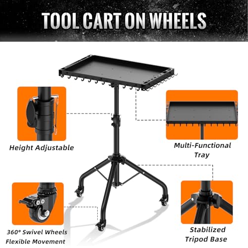 Rolling Tool Utility Cart with Wheels, Work Bench for Garage with Magnetic Tray Mechanic Tool Organizer Rolling Tray Storage Tool Cart