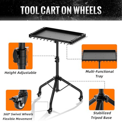 Rolling Tool Utility Cart with Wheels, Work Bench for Garage with Magnetic Tray Mechanic Tool Organizer Rolling Tray Storage Tool Cart