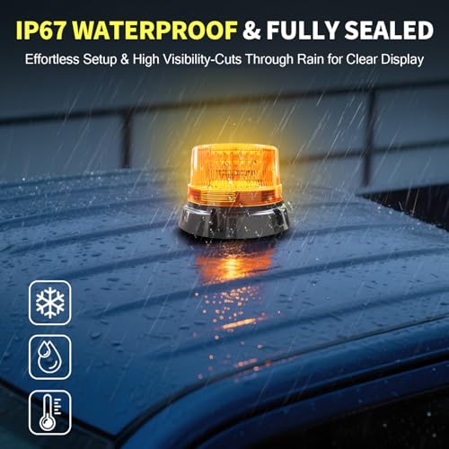 2-Pack Amber Strobe Beacon Light, Rechargeable LED, Magnetic Base | Wireless 3600mAh with suction cup mount. Emergency safety warning light for trucks, cars, tractors and tow trucks.