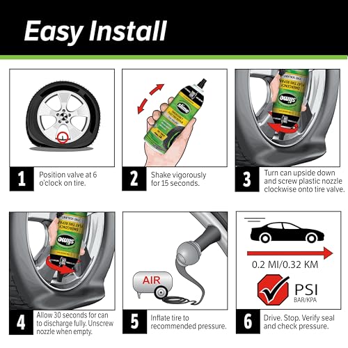 Slime 50165 Flat Tire Puncture Repair, Smart Spair Plus, Emergency Kit for Car Tires, Includes Sealant and Tire Inflator Pump, Suitable for Cars and Other Highway Vehicles, 12 Min Fix - size: Car/Trailer, style: 12 Mins Fix