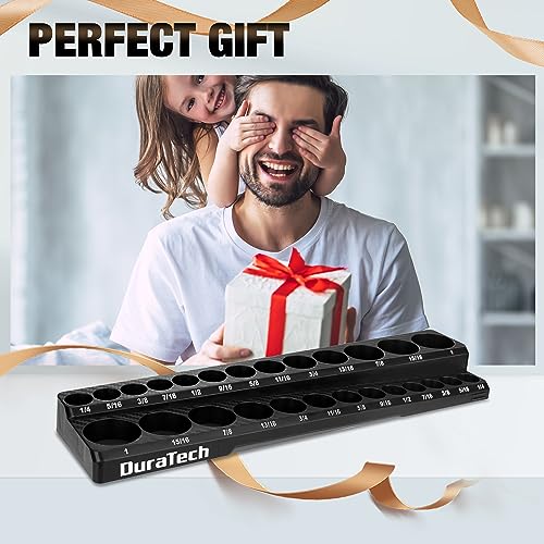DURATECH Magnetic Socket Organizer, 3/8" SAE Socket Tray Holds 26 Pieces Standard & Deep Size Sockets, Magnetic Sockets Holder(Socket Not Included) - size: 3/8" DR, SAE