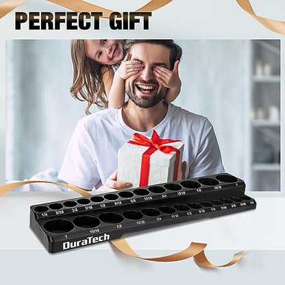 DURATECH Magnetic Socket Organizer, 3/8" SAE Socket Tray Holds 26 Pieces Standard & Deep Size Sockets, Magnetic Sockets Holder(Socket Not Included) - size: 3/8" DR, SAE
