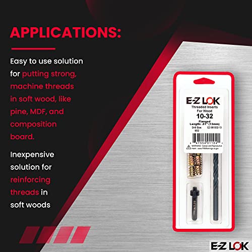E-Z LOK E-Z Hex Thread Repair Kit for Soft Wood Flanged Threaded Inserts 10-32 x 13mm, Drill, Installation Tool - size: 10-32 x 13mm, (EZ-901032-13), style: Flanged