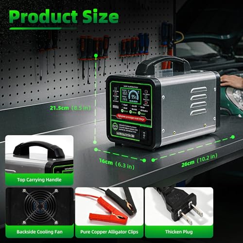 24V 12V Car Battery Charger Heavy Duty Trickle Charger for Car Battery 0-15A Smart Automotive Lead-Acid Battery Maintainer with Auto Off/Repair/Winter Modes LCD Display for Car Truck Boat Motorcycle