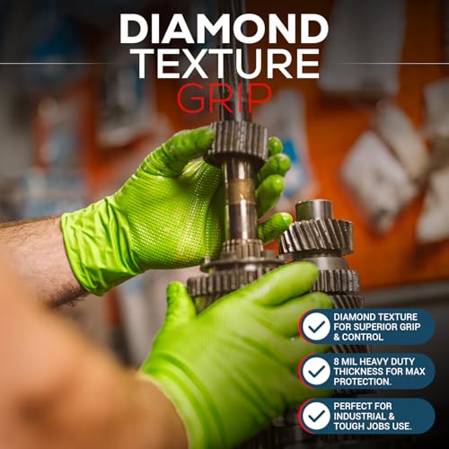 First Glove Heavy Duty Diamond Textured 8 Mil Thick Green Nitrile Gloves - Industrial Nitrile Gloves - Latex-Free - size: Small
