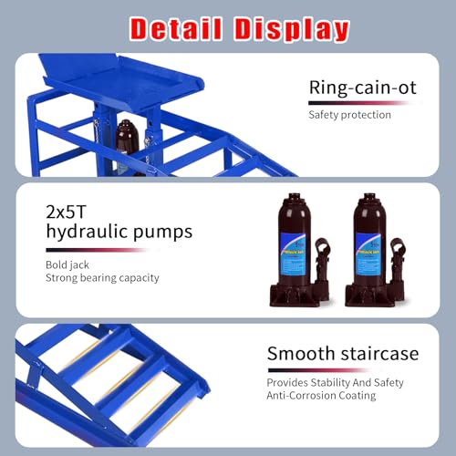 5T 11000lbs 2-Pack Hydraulic Car Ramps,Hydraulic Vehicle Ramps Assemble Easily,Automotive Ramps for Oil Changes,Low Profile Car Ramp for Home Garage, Auto Garage Repair. (Blue, Extra Large) - color: Blue