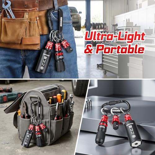 Geinxurn 5Pcs Socket Holder Keychain, 3/8" Drive Quick Release & Quick Change Socket Set Organizer with Square Drive Socket and Universal Socket for Lineman, Electricians, Construction Crews - style: B01K005-0308