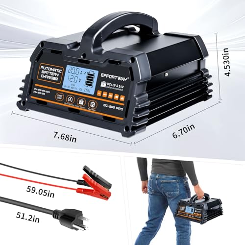 20A 12V/24V Battery Charger,Lead Acid Charger, 12V LiFePO4 Charger. Smart Battery Charger with Trickle Charge.Car Battery Maintainer with LCD Display. Suitable for Trucks,AMG,Motorcycles - size: 20A