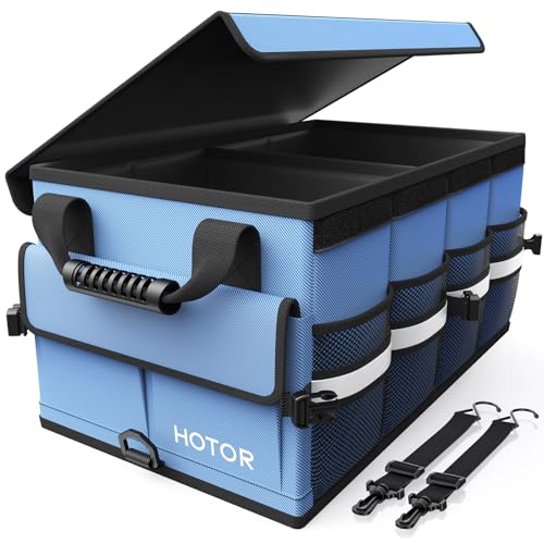 HOTOR Car Trunk Organizer - Foldable Trunk Organizer for SUV, Car Storage with Reflective Strips & Securing Cover, Large Capacity Car Accessories for Truck, Van & Sedan, Blue, 22.1" x 12.6" x 11.0" - color: Blue, size: Medium